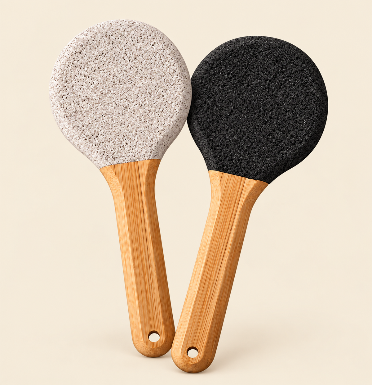 Gray and black pumice sticks with bamboo handles